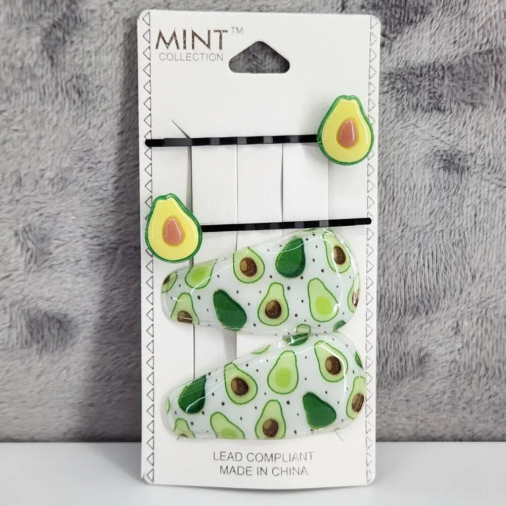 4 pc Avocado Hair Accessories by Mint 2 bobby pins 2 snap barrette clips **NEW**